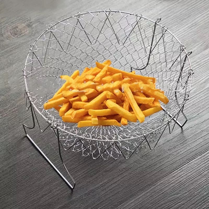 Stainless Steel Folding Round Frying Basket For Fries, Multi-functional Drain Basket, Fry Basket for Fried Food Stainless Steel Folding Round Frying Basket For Fries, Multi-functional Drain Basket, Fry Basket for Fried Food